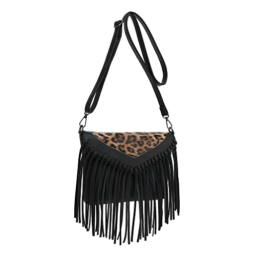 Image of Fringe Crossbody Purse for Women, Vintage Leather Western Boho Purse, Tassel Small Handbag Shoulder Bag