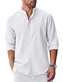 COOFANDY Men Oxford Button Down Shirt Slim Fit Dress Shirt Mandarin Collar Chambray Shirt White