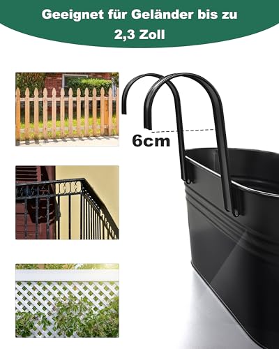 Image of 11 Inch Railing Planter Box, 3 Pack Metal Hanging Planters with Hooks