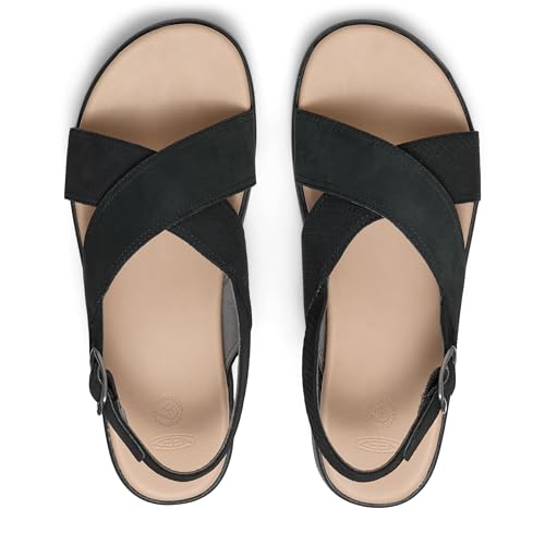 KEEN KEEN Women's Elle Luxe Cross Strap Cute Comfortable Leather Sandals, Black/Black, 8