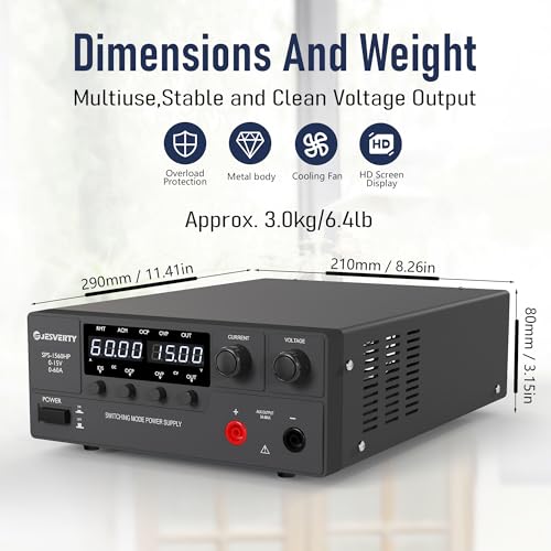 Image of DC Power Supply Variable, 0-15V 0-60A 900W Switching DC Regulated Bench Power Supply with Encoder Knob, Output On /Off Switch, 4-Digit LED Display, OVP & OCP, Aux Output Terminal - SPS-1560HP