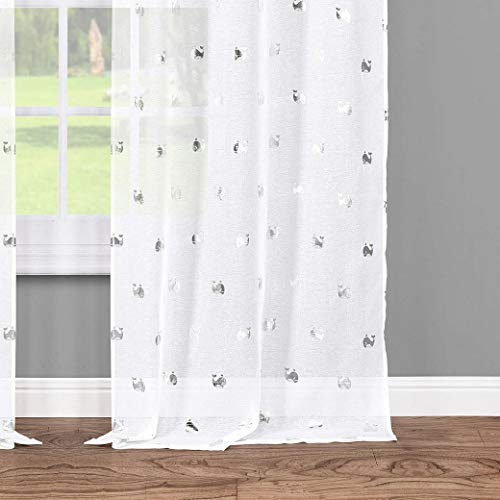 Lala + Bash Wally Metallic Pole Top Window Curtain Drapes For Bedroom, Livingroom, Kids Room, Children, Nursery-Assorted Colors-Set Of 2 Panels, 37 X 84 Inch, White & Silver #TOP3