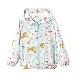 WELAKEN Girls' Water-resistant Jacket with unicorn rainbow Print, Sun Protection and Seasonal Transformation Jacket