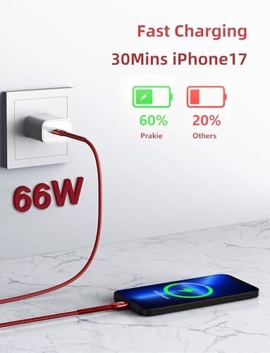 Image of USB C to C Cable 10FT, 2Pack USB C Charger Cable, Long Type C Fast Charging Cable Nylon Braided USBC Charger Cord Compatible with iPhone 17 /16 /15 /Pro /Plus /Pro Max /Samsung Galaxy S23 /LG and More-Red