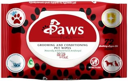 PawsFurUs® All-Natural Pet Wipes for Dogs & Cats – Doctor-Formulated for Total Pet Care with Antifungal & Antibacterial Protection, pH Balancing, Moisturizing, Deodorizing & Fast Itch Relief – 72ct.