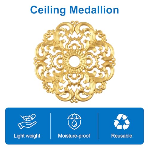 Image of INCREWAY 11.6 Inches Golden Ceiling Light Base PS Plastic European Style with Hollowed Style, Patterned Carved Round Plate, Suitable for Installing Pendant Lamps in Rooms
