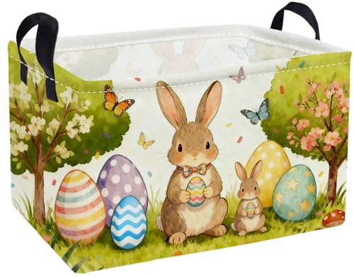 Image of Essme Rectangular Easter Basket, Kids Storage bin Organizer with Handles for Easter Decor,Shelf Basket,Toy Organizer,Easter Baskets.(Cute Easter Basket)