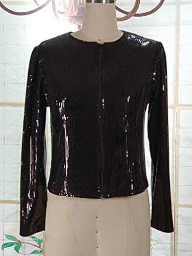 Women Casual Open Front Sequin Jackets Cardigan Glitter Long Sleeve Short Coats Crop Blazer4