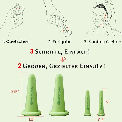 Rena Chris Gesichts-Schröpfen Set & Gua Sha Werkzeug - Silikon Schröpfgläser & Jade Gua Sha Stein für natürliche Hautpflege und Lippenaufpolsterung (Grün) 4