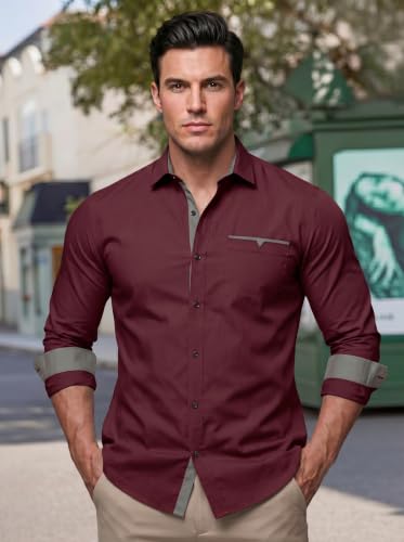 Image of Men's Cotton Blend Shirt with Solid Long Sleeves Spread Coller Neck Regular Fit Single Chest Pocket and Standard Length | Cotton Casual Shirt for Man