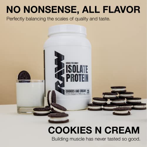 image for RAW Whey Isolate Protein Powder, Cookies N Cream - 100% Grass-Fed Spor