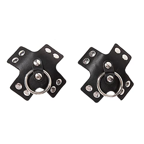 VASTLUCKY Black Leather Nipple Cover Reusable Pasties Punk Silver Metal Nipple Ring Breast Petals for Women