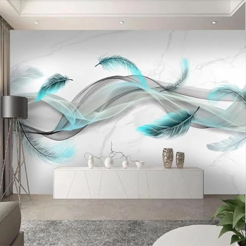 XLMING Tridimensional Azul Humo Plumas Imitación Mármol 3D Papel Pintado Lujo Casa Sala Decoración Estar Comedor Sofá Dormitorio TV Fondo de Pared-200cm×140cm
