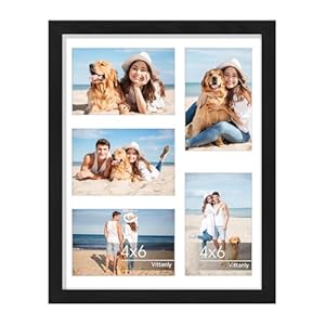 Vittanly 11×14 Collage Picture Frame, Displays 5Pcs 4×6 Pictures with Mat or 1Pcs 11×14 without Mat for Wall Mounting, Picture Frames Collage Wall Decor in Black, 1 Pack