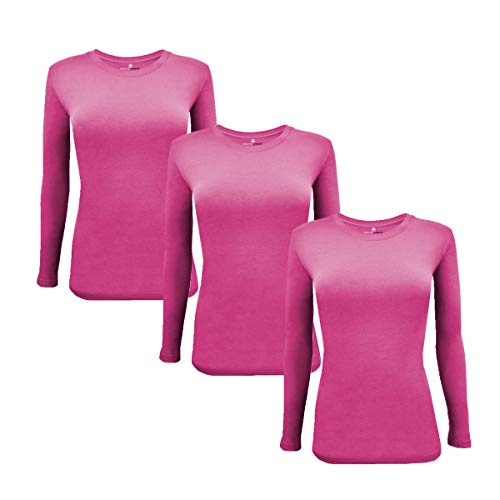 M&M SCRUBS Women's Under Scrub Tee Crew Neck Long Sleeve T-Shirt 3 - Pack (Hot Pink, X-Large)