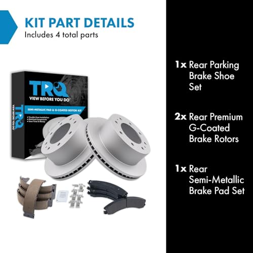 Image of TRQ Rear Brake Pad & Rotor Kit Premium G-Coated Semi-Metallic Compatible with 2016-2019 Chevrolet Suburban 3500 HD