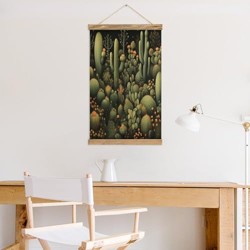 Pintura de pergamino de cactus verde FekiLoot para colgar en pared vintage 5