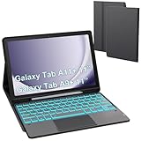 Funda para Galaxy Tab A9+/A11+ con teclado – 7 colores de iluminación extraíble Trackpad Tablet Cover – Teclado QWERTZ alemán iluminado con soporte para lápiz para Samsung Tab A9 Plus/A11 Plus de 11