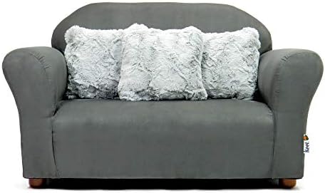 Keet Plush Childrens Sofa with Accent Pillows, Charcoal/Grey