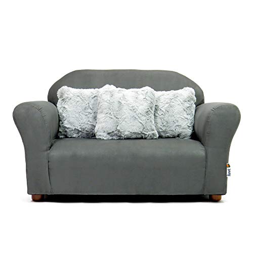 Keet Plush Childrens Sofa With Accent Pillows, Charcoal/Grey #TOP3