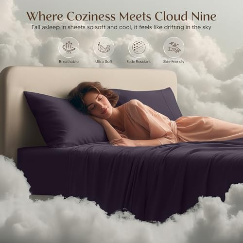 Image of Utopia Bedding Twin Sheet Set - 3 Piece Bed Sheets for Twin Size Bed, Soft and Breathable Microfiber, Includes 1 Fitted Sheet, 1 Flat Sheet and 1 Pillowcase (Dark Purple)