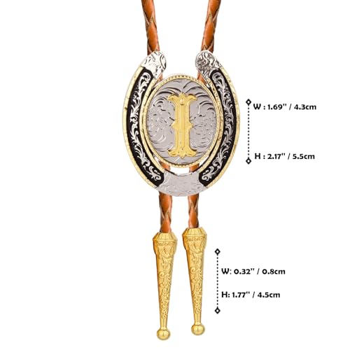 Image of Bolo tie for Men Western Cowboy Brown Leather Necktie Gold Initial Letter ABCDJMR to Z Bolo ties for Women
