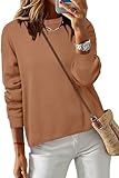 Arach&Cloz Women's Sweaters 100% Cotton Crew Neck Spring Winter Fashion Cozy Casual Holiday Basic Top School Teacher Old Money Clothes Ladies Long Sleeve Clothing 2026 Caramel L
