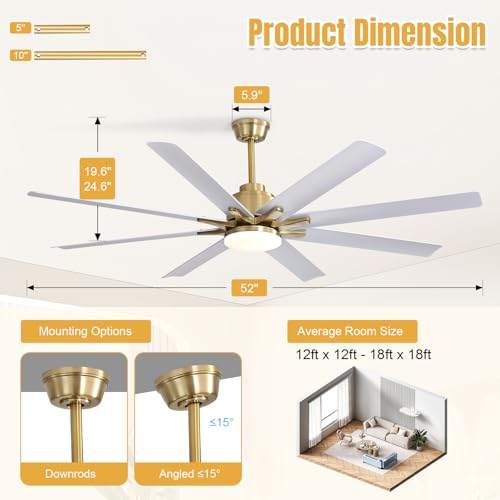 Sofucor Ceiling Fans with Lights, 52 Inch Indoor/Outdoor Ceiling Fan with Light Remote Control, Reversible DC Motor, 3CCT, 8 Blade Modern White Ceiling Fans for Bedroom, Living Room, Patio, Farmhouse by Sofucor - Image 2