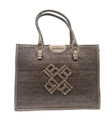 Laura Biagiotti Bolso Tote de piel sintética, línea Bandy, efecto paja, asas trenzadas, logotipo frontal, dimensiones 35 x 27,5 x 11,5 cm Art. LB26S-251-1, Cabeza Moro, 35X28X11 Centimetri