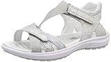 Leichte, sommerliche Mädchen Sandale von Superfit in Silber mit changierenden Glanz-Effekten. Klettverschlüsse an der Fessel und im Vorfußbereich für ein schnelles Anziehen.