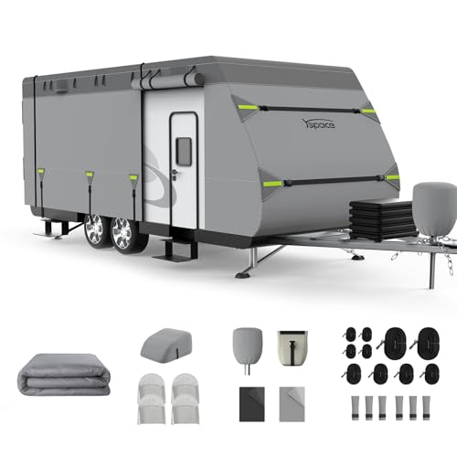 YSPACE 8-Layer Heavy Duty RV Cover 35-38 ft Rip-Stop Travel Trailer Cover with Windproof Straps Waterproof Camper Cover with Ventilation Zipper Access & Full Accessories for All-Season Protection