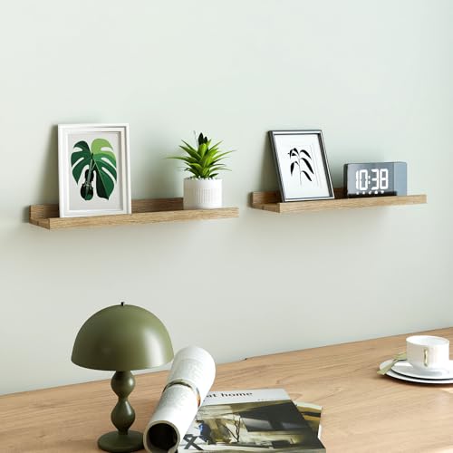 Image of Oak Floating Shelves for Wall Decor, 16 in Shelf with Lip, 2 Set