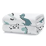 HOMEYA - Manta Sofa Pequeña 130 x 160 - Manta Infantil para Cama. Manta Polar, Franela 100% Poliéster, Suave, Acabado con Brillo - Dinosaurio Blanco