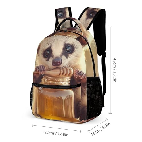 Cute Ferret Honey Printed Backpack with Lunch Box Bag Pencil Case Pouch 3pcs Daypack Set for Women Men2