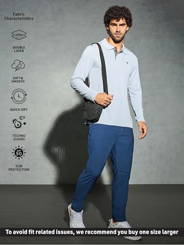 Image of TECHNOSPORT Men's Solid Full Sleeve Polo T-Shirt TECHNOCOOL+ Quick Dry Slim Fit Sports Tee for Travel Casual Smart Wear UPF50+ Anti Odour