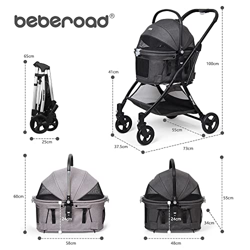 Hundebuggy mit Klappfunktion Pet-Stroller Hundewagen Buggy für Hunde und Katzen Haustierwagen Katzenbuggy, Für Mehrere Haustiere, Mittelgroße Hunde und Katzen, Schwarz Plus, 73 x 55 x 100 cm, 20KG