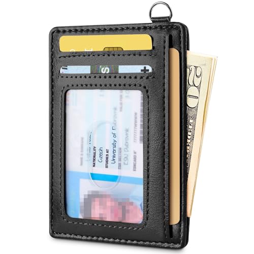 Image of Mayski Slim Wallet, Credit Card Holder for Women, Minimalist Front Pocket RFID Blocking Card Cases, Small Wallet Women Men(Oiled Wax Black)