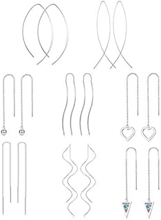 Milacolato 8Pairs Stainless Steel Curved Threader Earrings for Women Drop Dangle Tassel Chain Earrings Set Lightweight