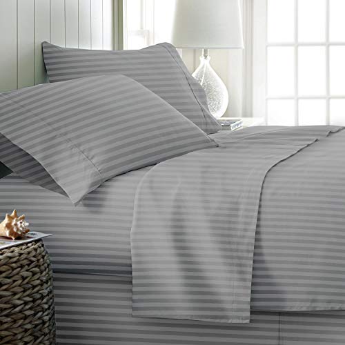 Pure Egyptian King Size Cotton Bed Sheets Set (King, 600 Thread Count) Silver Stripes Bedding and Pillow Cases (4 Pc) â€“ Egyptian Cotton Sheets King Size Bed- Sateen Sheets - 18â€ Deep Pocket Sheets