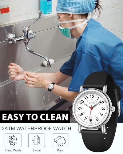 Image of CIVO Nurse Watches for Women Men: Analog Waterproof Watch with Second Hand Easy-Read Dial - Gifts for Nurses Doctors Medical Student
