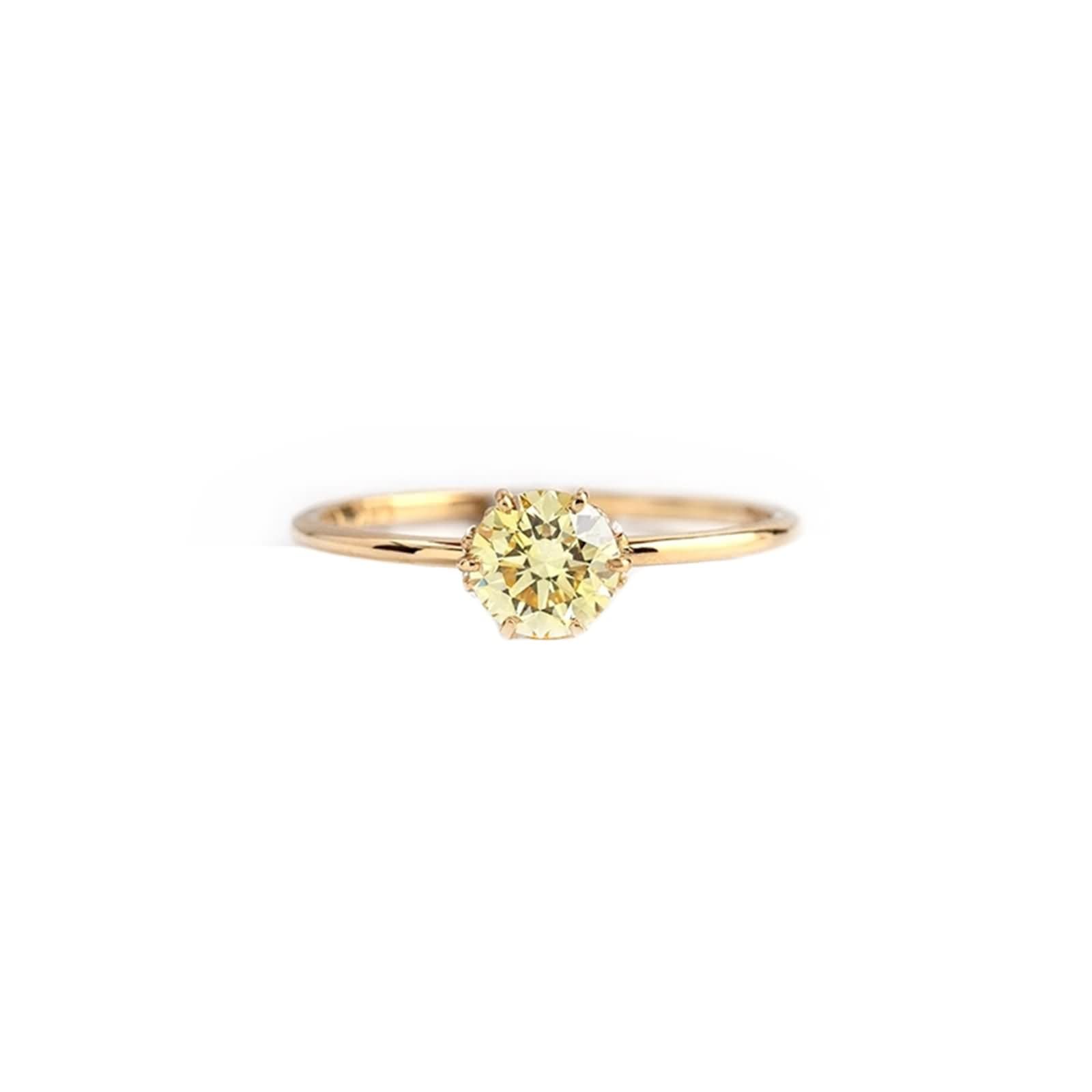 Anelli Fedi Nuziali Donna in Oro 9K/14K/18K, Solitario Rotondo con Citrino Sintetico e Moissanite, Anello Matrimonio Donna Oro
