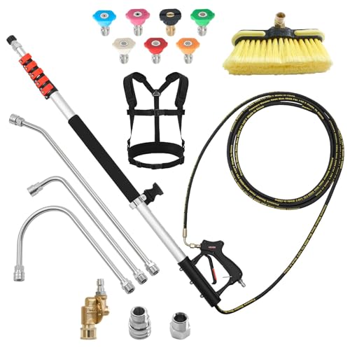 VEVOR Lance Télescopique pour Nettoyeur Haute Pression 7,62 m Baguette Pulvérisation Télescopique 6 Sections pour Nettoyage de Gouttières en Hauteur, avec...