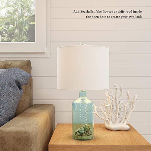 Lavish Home Blue Glass Lamp-Open Base Table Light, Led Bulb And Shade-Modern Decorative Lighting For Coastal, Nautical, Rustic Cottage Styles #TOP6