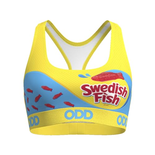 Odd Sox, Swedish Fish, Women's Sports Bra, Fun Graphic Print, Medium