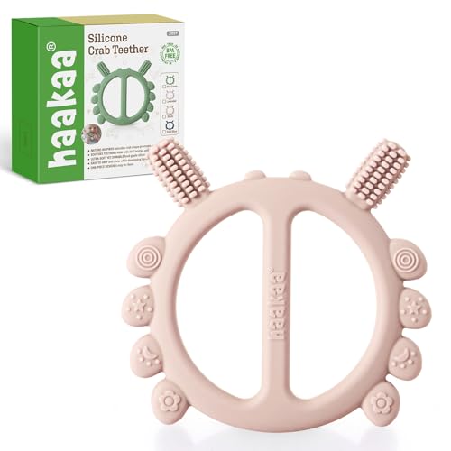 Image of Haakaa Silicone Crab Baby Teether,Teething Toys,360°Baby Toothbrush Head for Infant Self-Brushing Training,Food-Grade Silicone,Blush