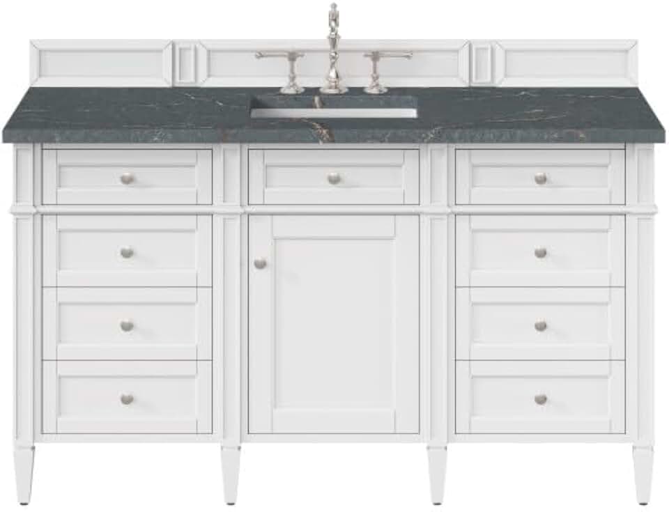 Brittany 60-in White Undermount Single Sink Bathroom Vanity with Parisien Bleu Quartz Top by James Martin Vanities