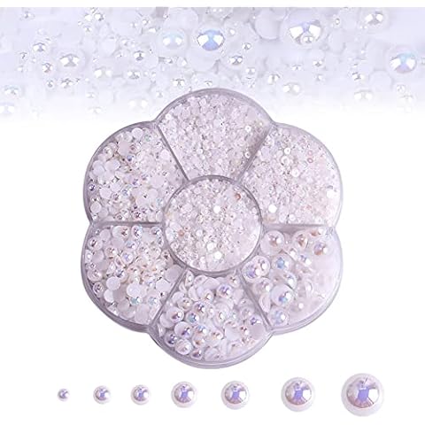 5600PCS Half Round Pearls Flatback Imitation Pearls for Crafts,7 Sizes for DIY Nails Art Crafting,Jewelry Making, Shoes,Cup,Phone Decoration (01 White AB) Cover