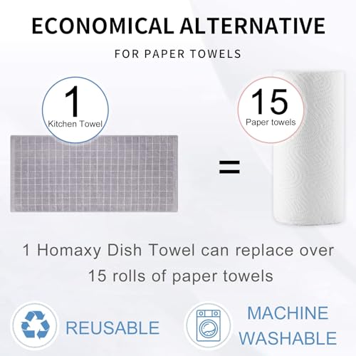 Image of Homaxy 100% Cotton Terry Kitchen Towels, 12 Pack, Light Grey