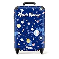 NoBoringSuitcases.com® Children's Luggage Kids Suitcase for Boys - Personalised Lightweight Cabin Suitcase on Wheels - Blue Starry Sky and Planets - 55x40x20cm - Hard Shell Trolley - 20\" - 10kg