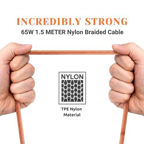 Image of PHILIPS DLC4150CR /94 65W Type-C to Type-C Fast Charging Cable (1.5m, Coral Reef) | Nylon Braided | Compatible with iPhone 15+ Series, USB-C iPad Models, Samsung Galaxy & All Type C Devices